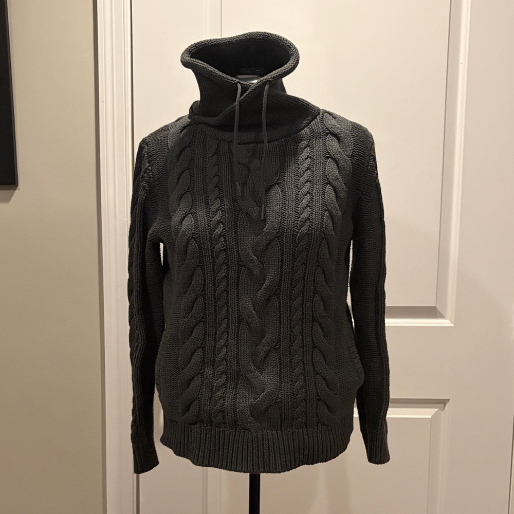 L.L. Bean Dark Gray Cable Knit Turtleneck Sweater